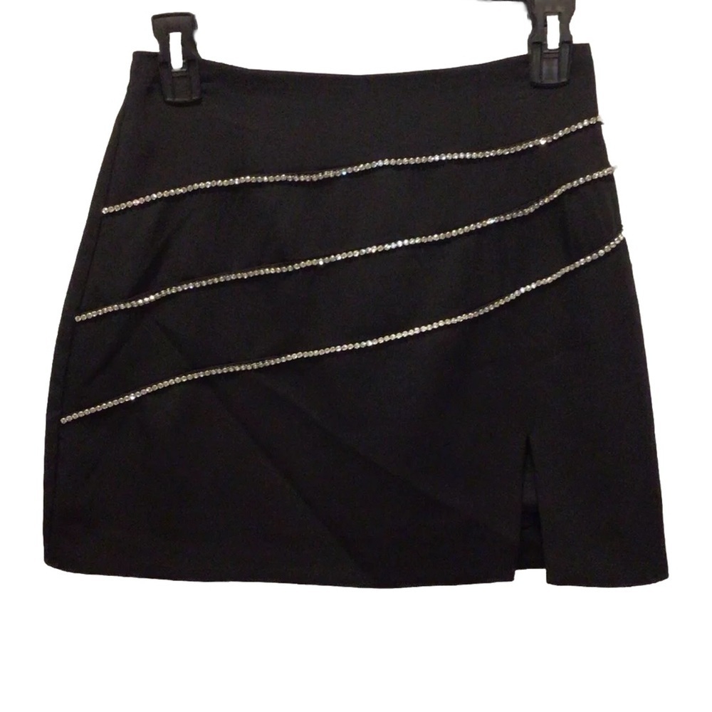 Do+Be Womens Black Rhinestone Mini Skirt Size Small